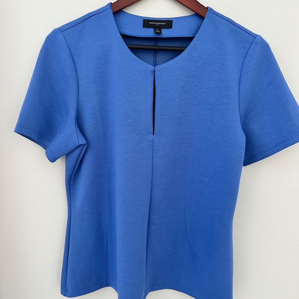 Banana Republic Cobalt Blue Short-Sleeve Ponte Top Size Large